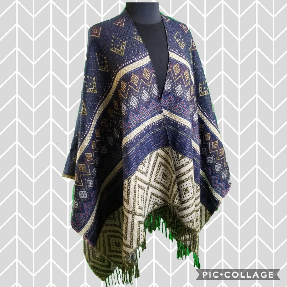 Francesca's Multi Colored fringe Poncho knit